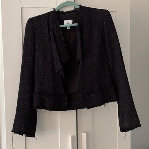 Black tweed cropped jacket with frayed hem